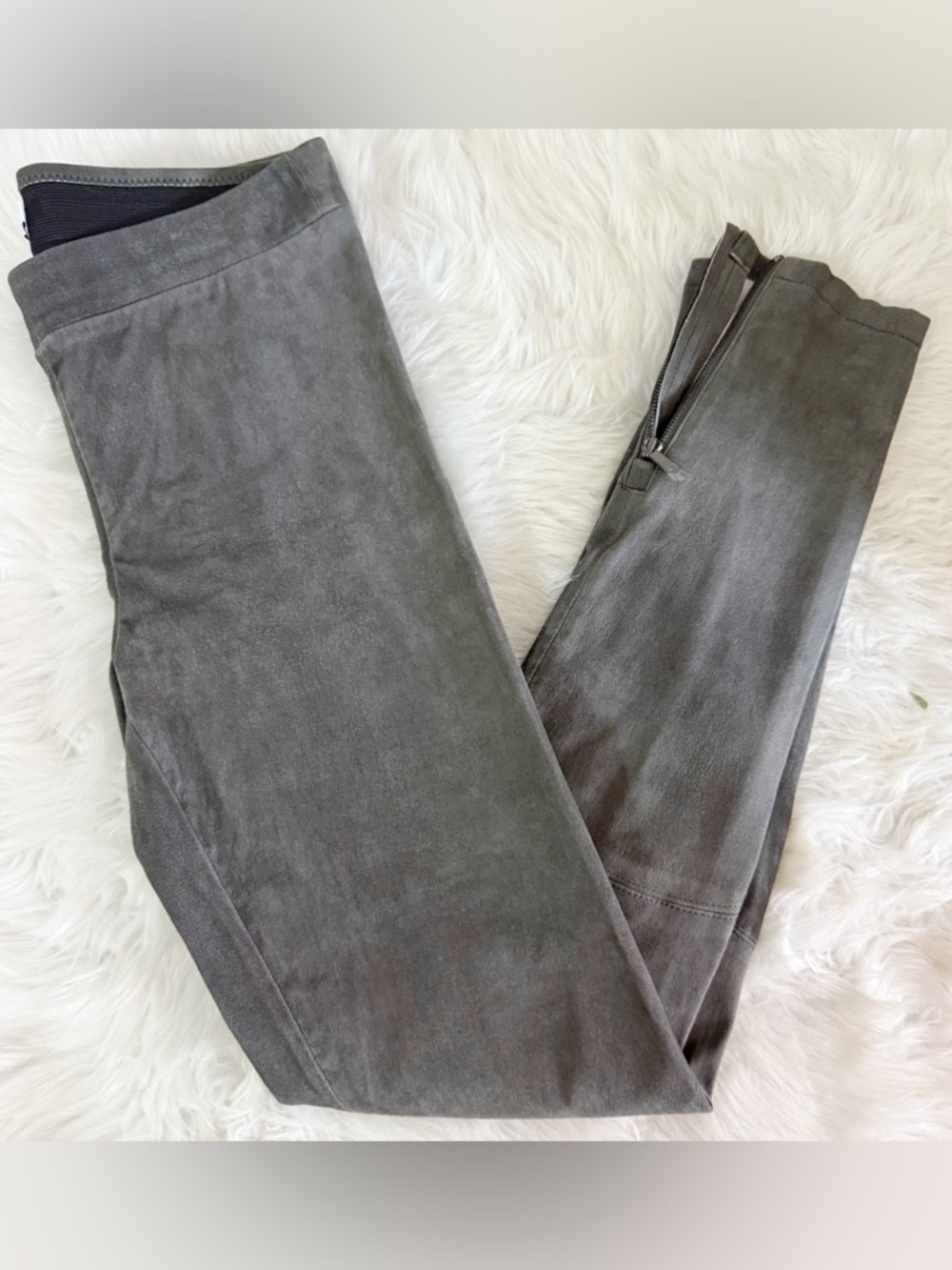 Vince Suede Leather Leggings Pants Gray Ankle Zip Size Small